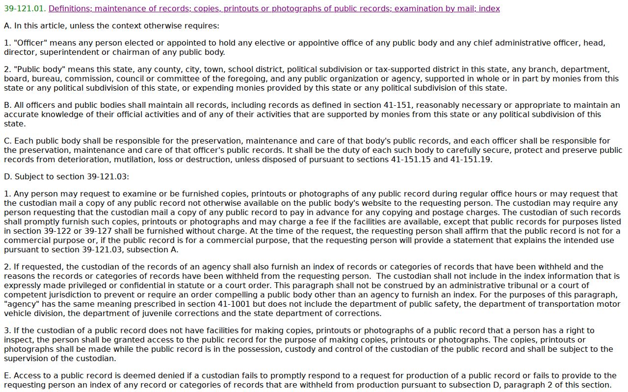 Graham County case search access law in Arizona statutes