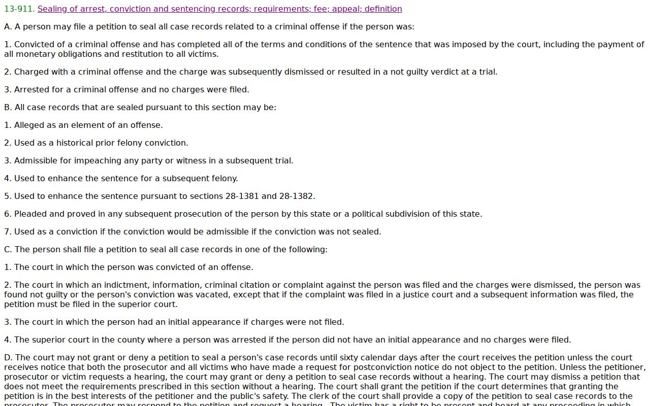 Graham County court records sealing statute under Arizona law