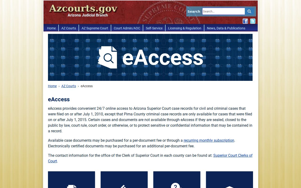 Arizona eAccess information for Graham County Superior Court documents