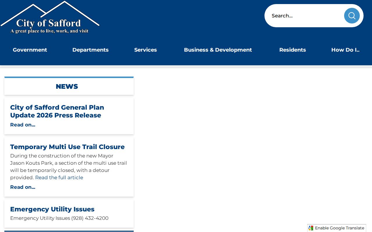 Official City of Safford website for local municipal context