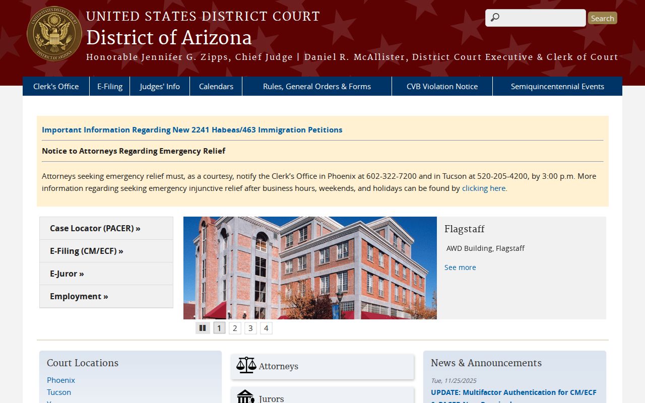 United States District Court for the District of Arizona website